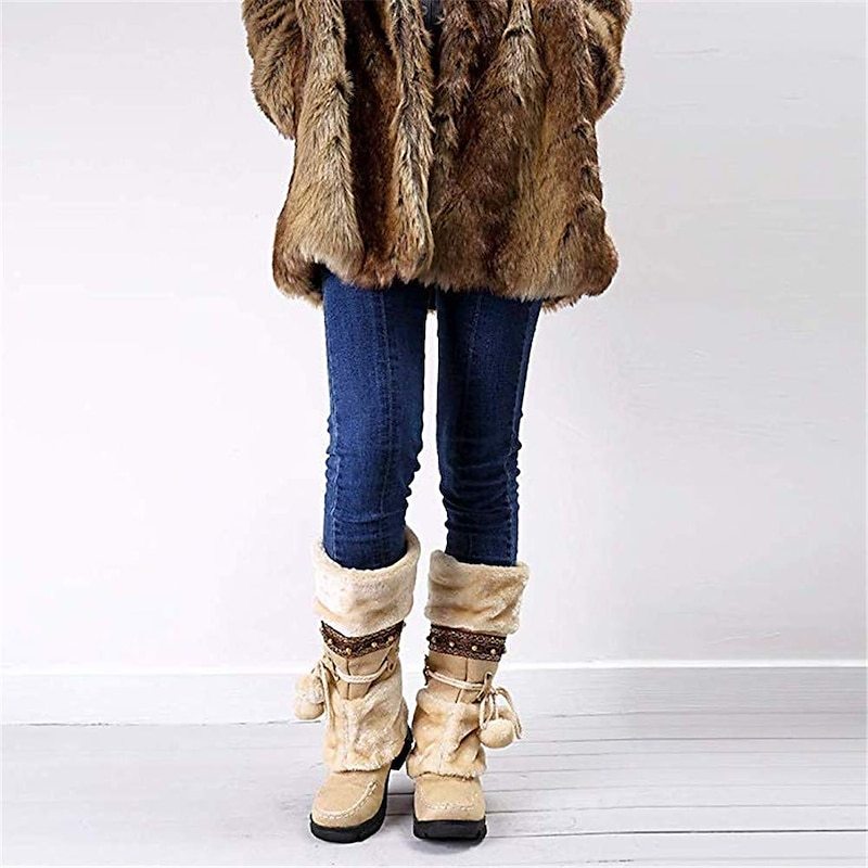 Bohemian Style Winter Faux Fur Boots with Decorative Pom-Poms