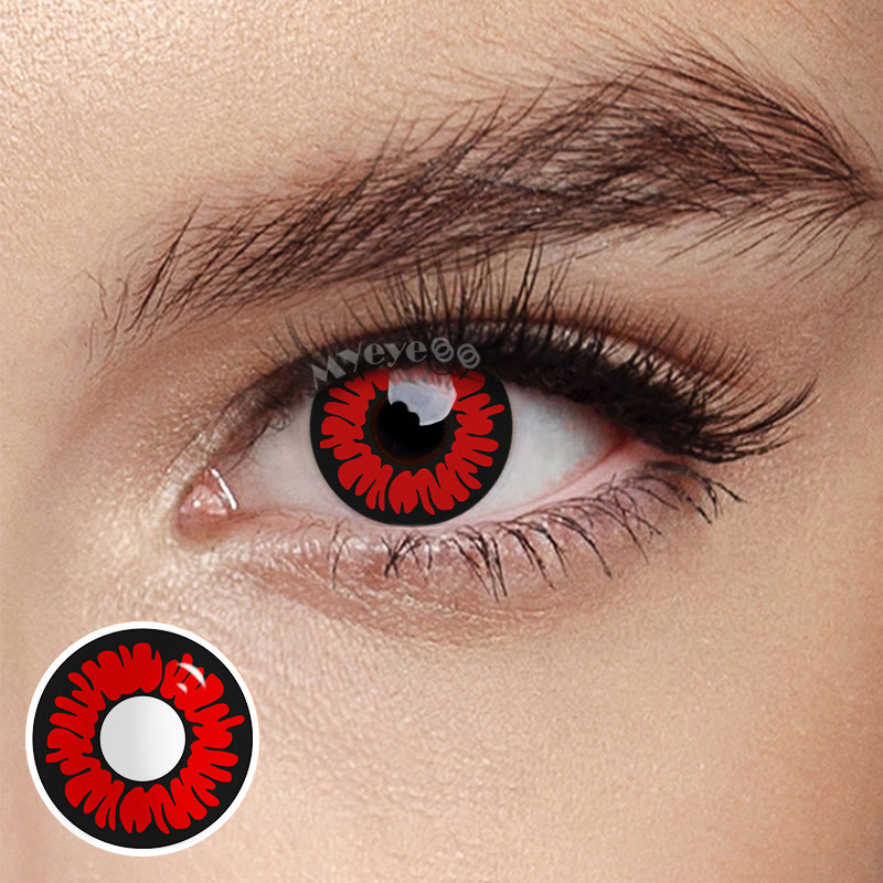 MYEYEBB Peony Red Prescription Cosplay Colored Contact Lenses -MYEYEBB