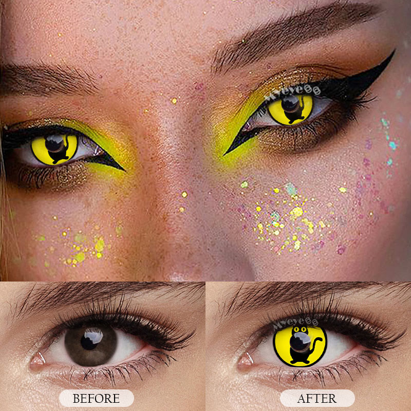 MYEYEBB Yellow Cat Prescription Cosplay Colored Contact Lenses -MYEYEBB