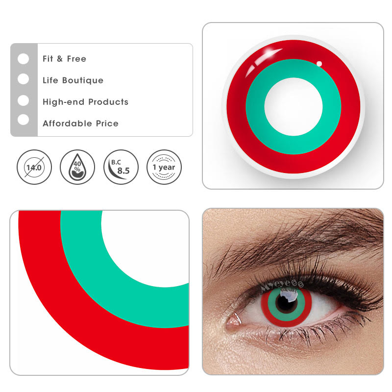 MYEYEBB Block Red & Green Prescription Cosplay Colored Contact Lenses-MYEYEBB