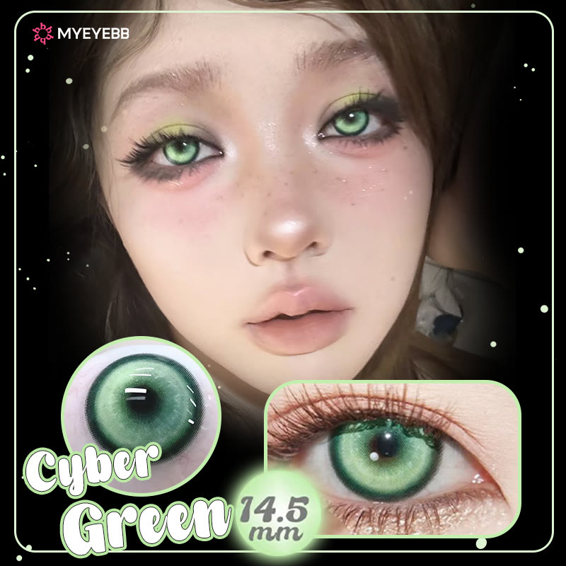 MYEYEBB Cyber Green Prescription Cosplay Colored Contact Lenses | 6 Months | 1 Day