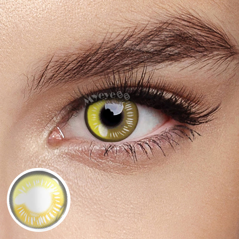 MYEYEBB Anime Tear Yellow Prescription Cosplay Colored Contact Lenses
