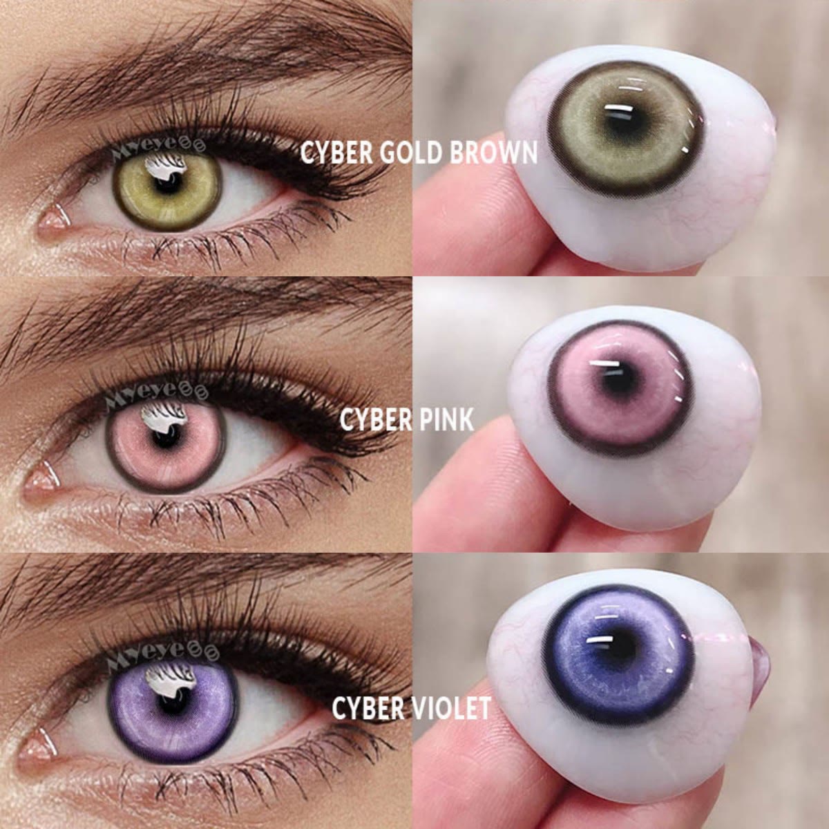 MYEYEBB Cyber Pink Prescription Cosplay Colored Contact Lenses - 3 Colors (Gold Brown+Pink+Violet) /1 Day - 0.00 - RC01_PK - image 12
