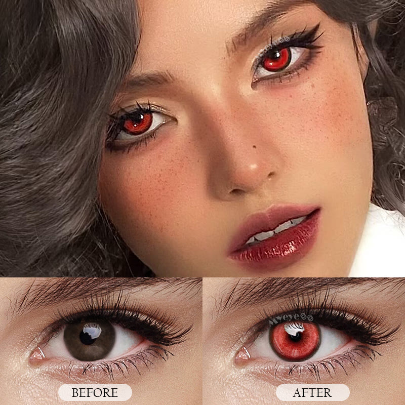 MYEYEBB Cyber Red Prescription Cosplay Colored Contact Lenses丨1