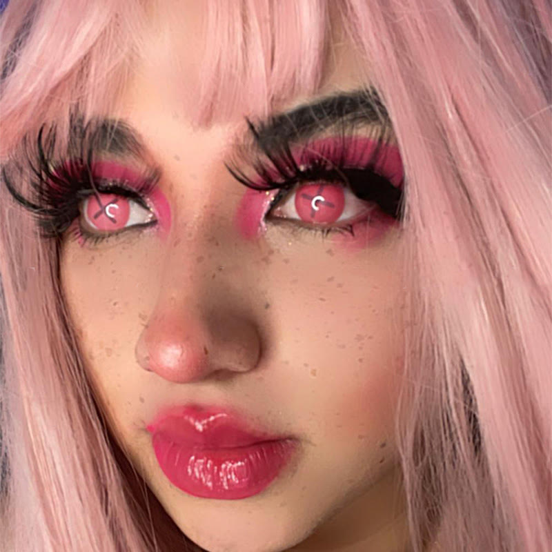 MYEYEBB Blind Button Eye Pink Cosplay Colored Contact Lenses-MYEYEBB