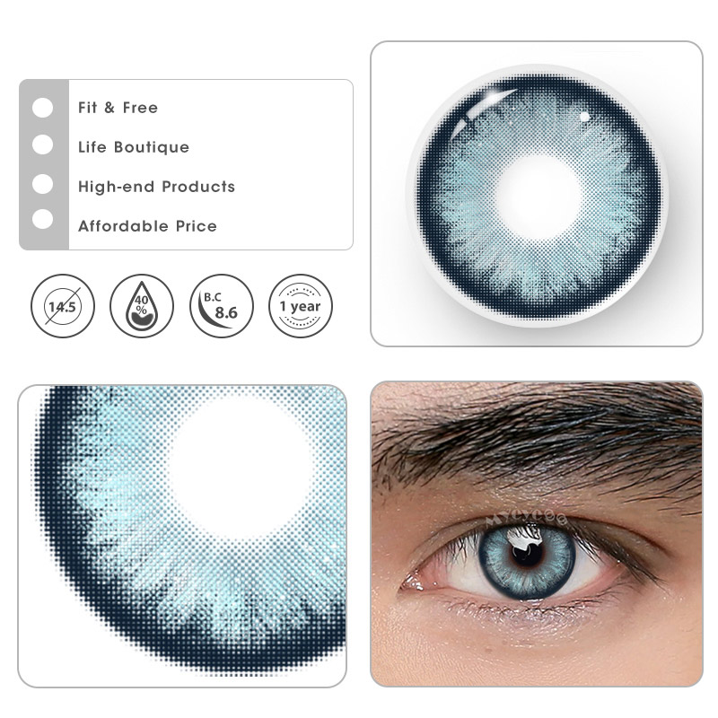 MYEYEBB Pearlescent Blue Prescription Men Colored Contact Lenses - image 4