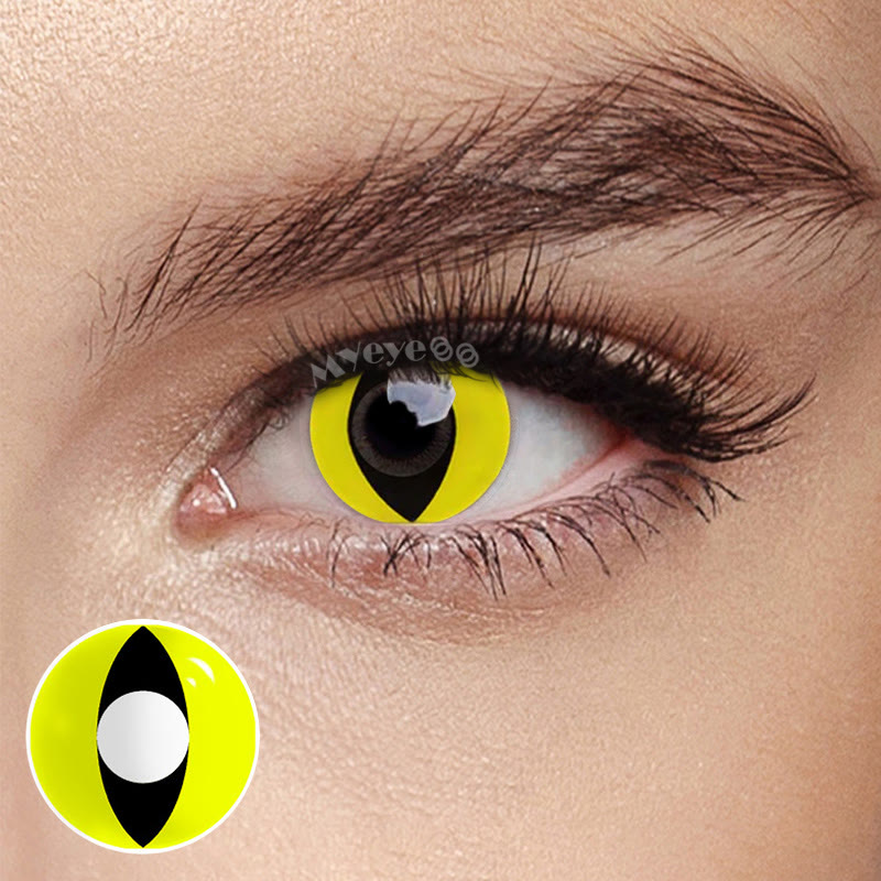 MYEYEBB Yellow Cat Eyes Prescription Cosplay Colored Contact Lenses - Yellow Cat Eyes - -8.00 - RY93_YE - image 3