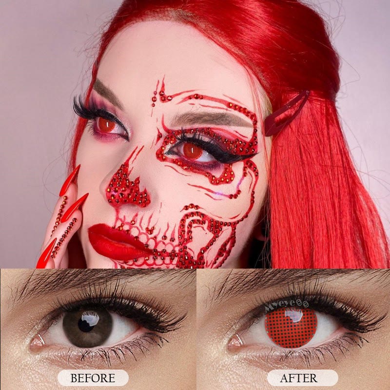 MYEYEBB Blind Red Mesh Cosplay Colored Contact Lenses-MYEYEBB