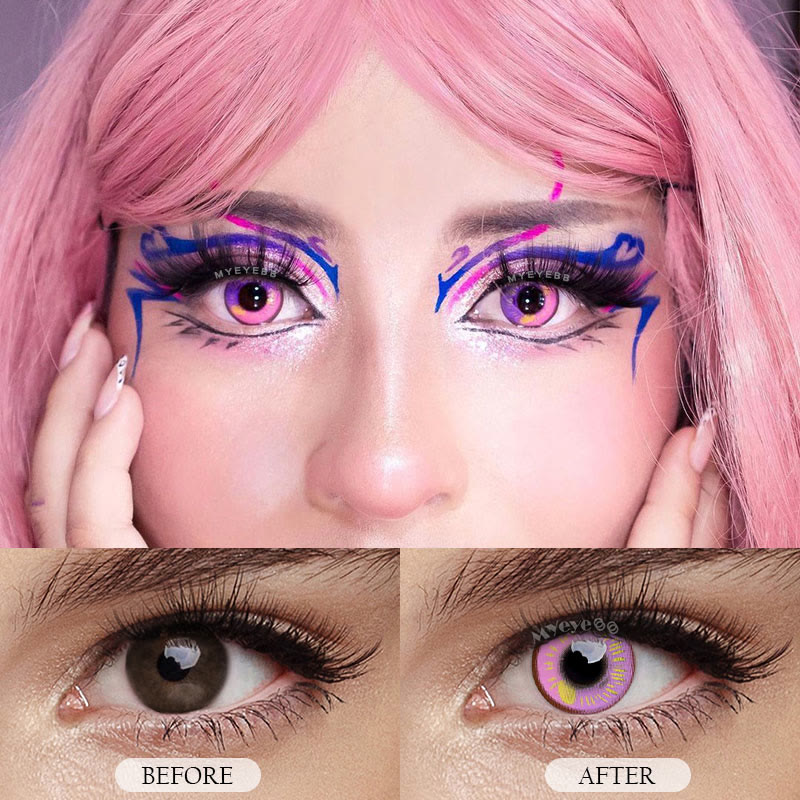 MYEYEBB Anime Tear Pink Prescription Cosplay Colored Contact Lenses - image 5