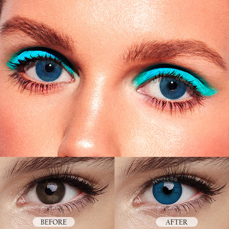 MYEYEBB Blue Swirl Prescription Cosplay Colored Contact Lenses