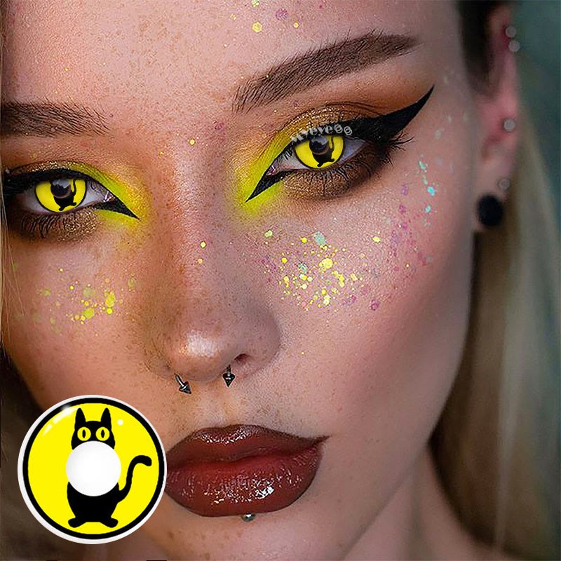 MYEYEBB Yellow Cat Prescription Cosplay Colored Contact Lenses -MYEYEBB