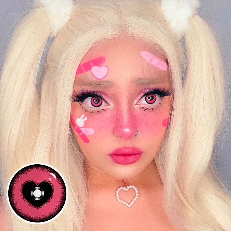 MYEYEBB Blind Anime Yandere Pink Prescription Cosplay Colored Contact Lenses -MYEYEBB