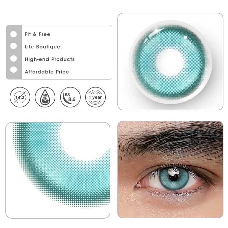 MYEYEBB Magic Coral Cyan Green Prescription Men Colored Contact Lenses - image 4