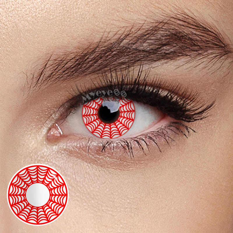 MYEYEBB Spider Web Red Prescription Cosplay Colored Contact Lenses -MYEYEBB