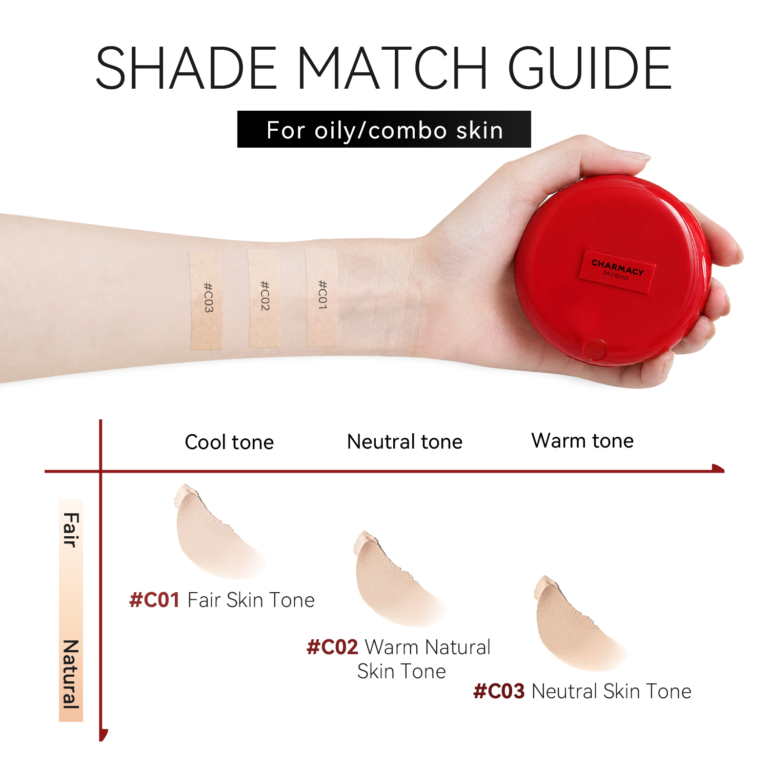 Charmacy Lumiere Cushion, All-Skin-Type, Oil-Control & Long-Wear Foundation Cushion with 12H Coverage, Hydrating Moisture, and Setting Finish.