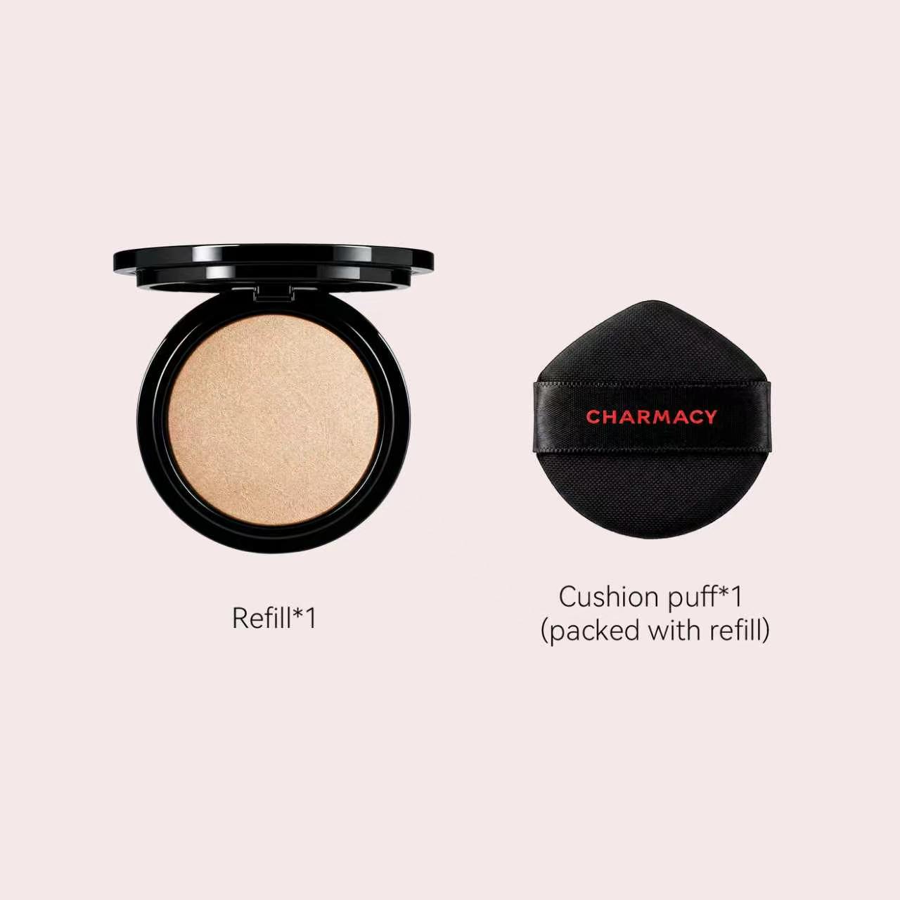 Charmacy Lumiere Cushion, All-Skin-Type, Oil-Control & Long-Wear Foundation Cushion with 12H Coverage, Hydrating Moisture, and Setting Finish.