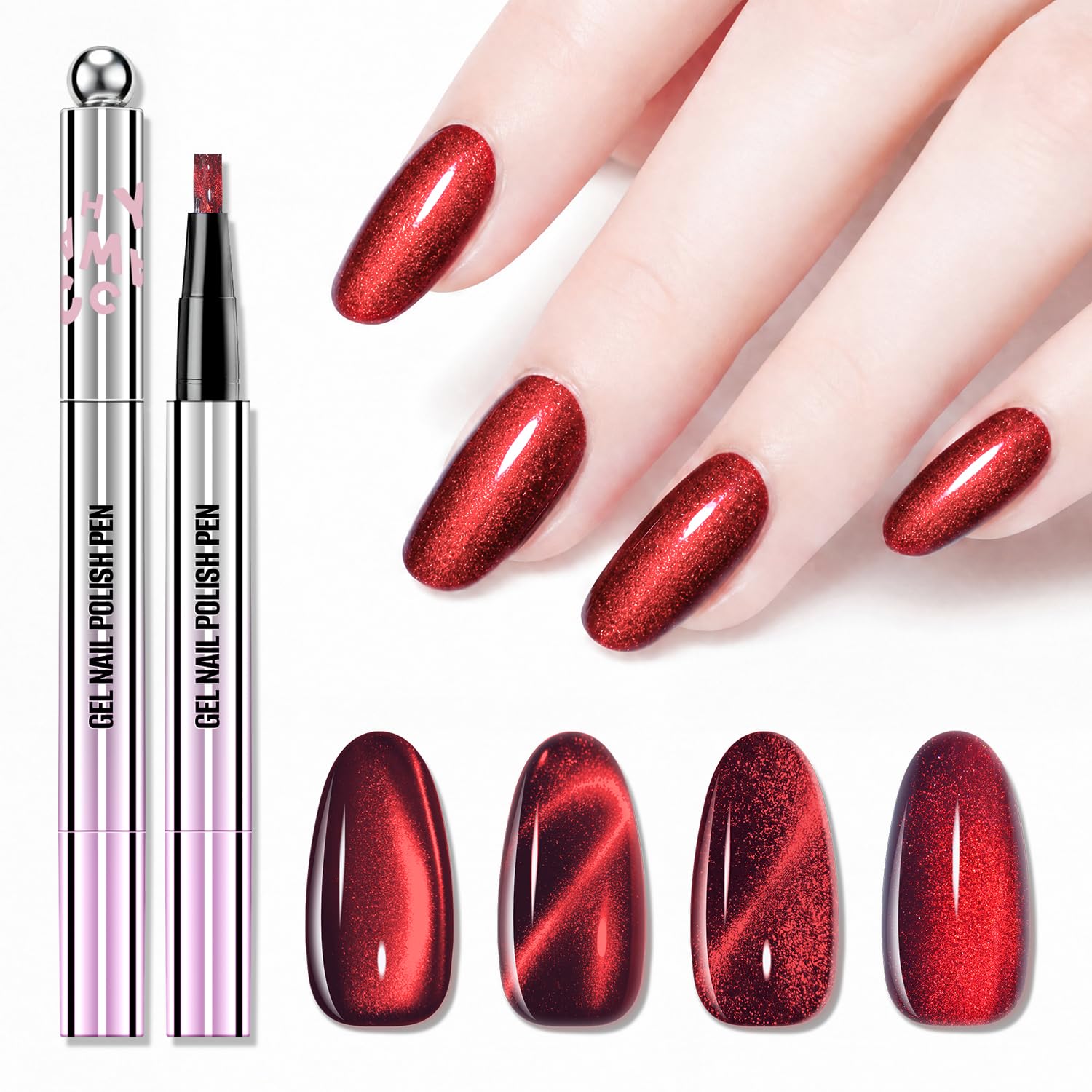 CMC Cat Eye Magnetic Nail Polish Pen,7 in 1 Magnetic Polish Shimmer Glitter Pink Gel Polish, No Base/Top Coat Needed, DIY Manicure & Home Salon (UV Lamp Needed)