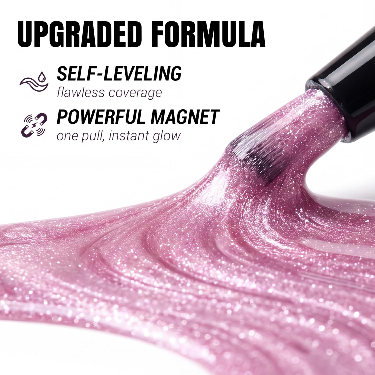 CMC Cat Eye Magnetic Nail Polish Pen,7 in 1 Magnetic Polish Shimmer Glitter Pink Gel Polish, No Base/Top Coat Needed, DIY Manicure & Home Salon (UV Lamp Needed)