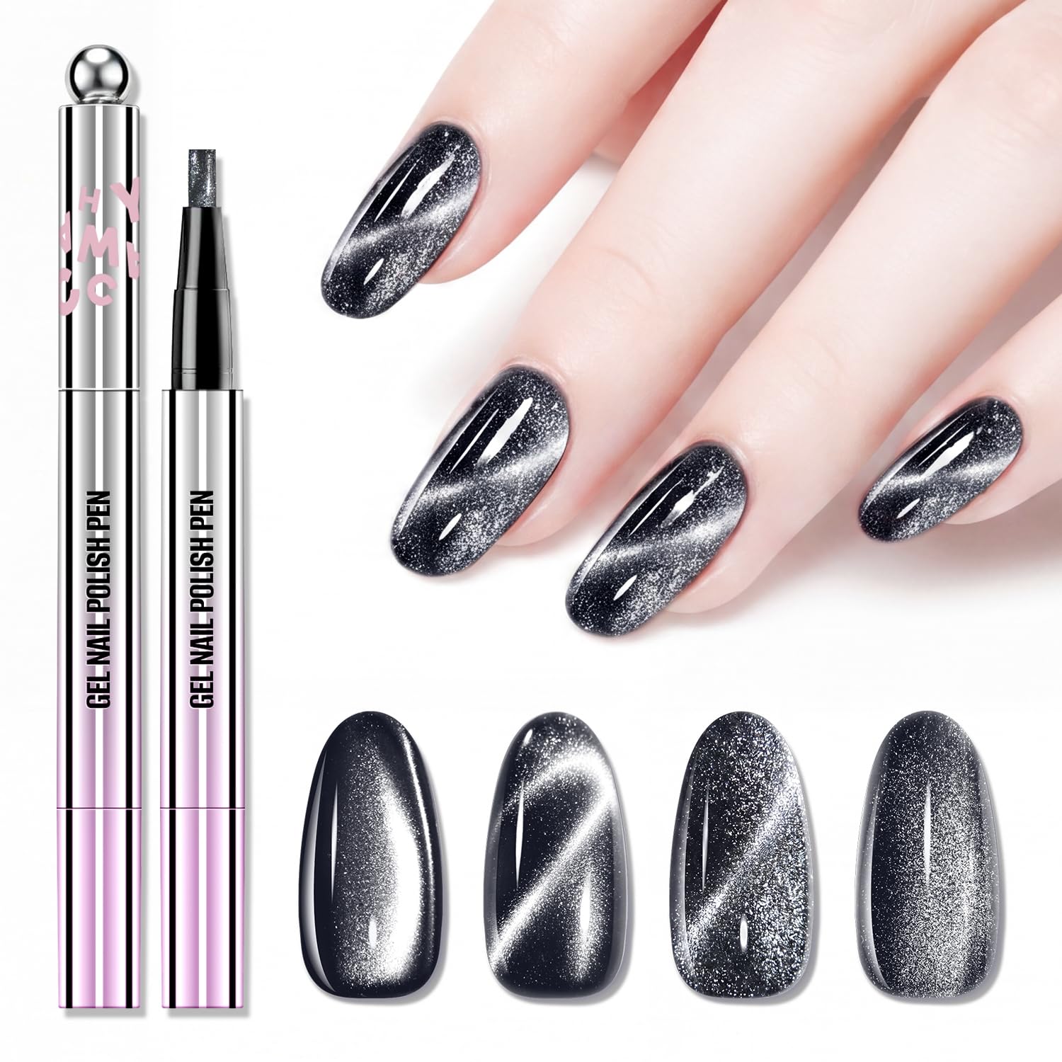 CMC Cat Eye Magnetic Nail Polish Pen,7 in 1 Magnetic Polish Shimmer Glitter Pink Gel Polish, No Base/Top Coat Needed, DIY Manicure & Home Salon (UV Lamp Needed)