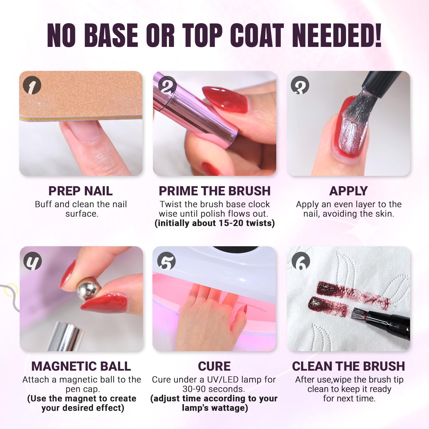 CMC Cat Eye Magnetic Nail Polish Pen,7 in 1 Magnetic Polish Shimmer Glitter Pink Gel Polish, No Base/Top Coat Needed, DIY Manicure & Home Salon (UV Lamp Needed)