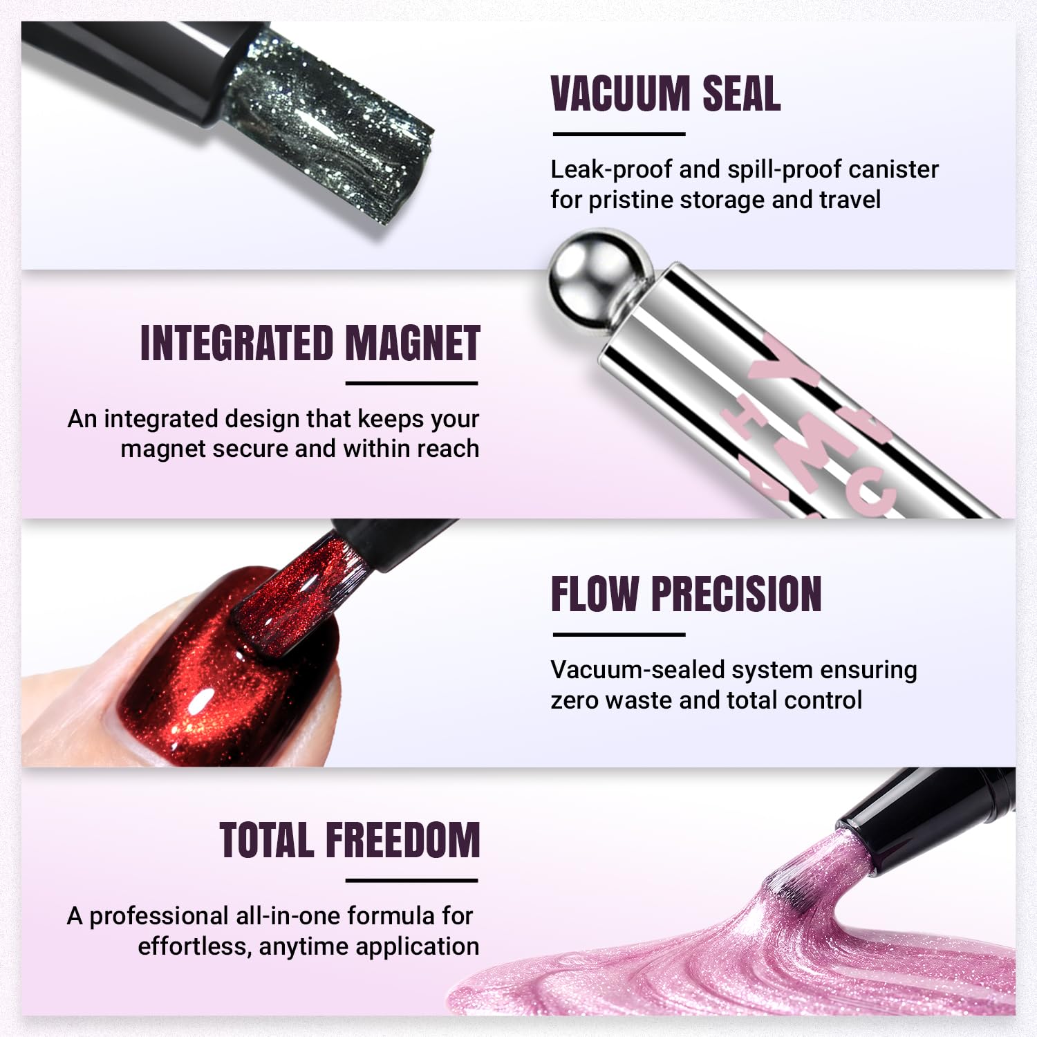 CMC Cat Eye Magnetic Nail Polish Pen,7 in 1 Magnetic Polish Shimmer Glitter Pink Gel Polish, No Base/Top Coat Needed, DIY Manicure & Home Salon (UV Lamp Needed)