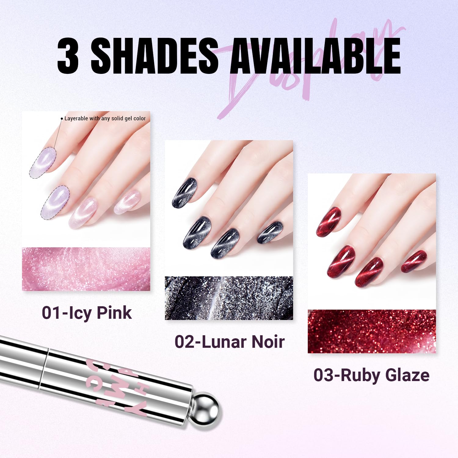 CMC Cat Eye Magnetic Nail Polish Pen,7 in 1 Magnetic Polish Shimmer Glitter Pink Gel Polish, No Base/Top Coat Needed, DIY Manicure & Home Salon (UV Lamp Needed)