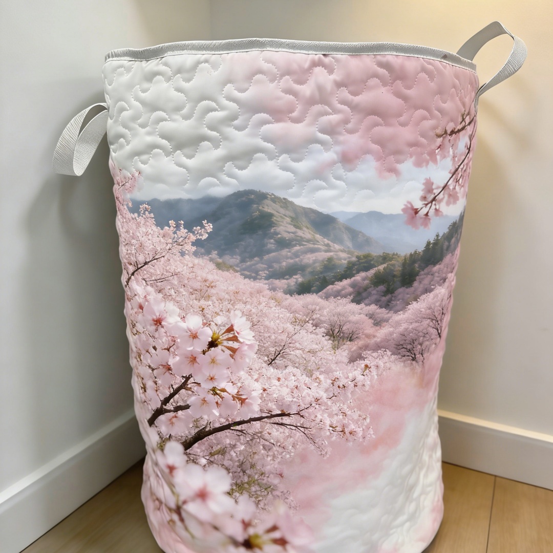 Cherry Blossom Valley Quilted Laundry Basket [Real Shot]45