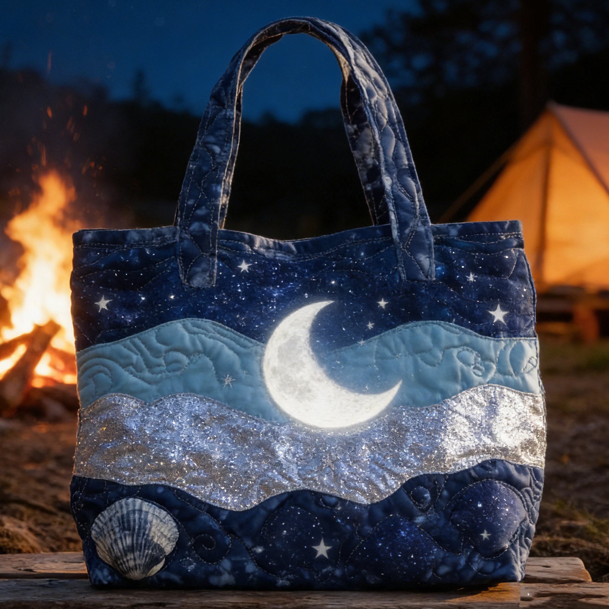 Moonlit Coastal Quilted Tote Bag JYQO0268