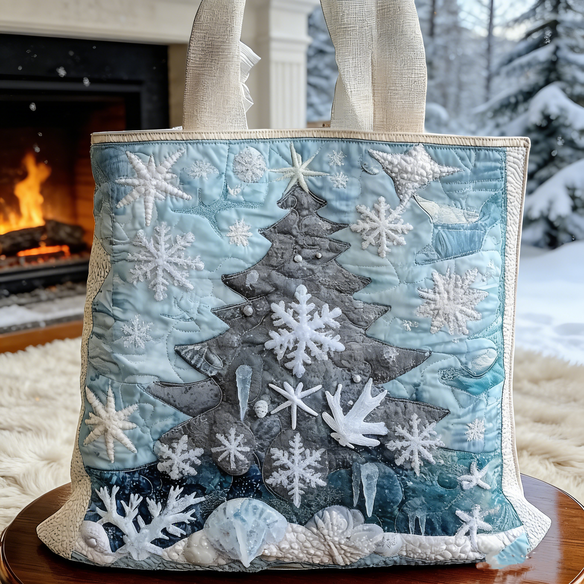 Winter Wonderland Snowflake & Tree Quilted Tote Bag QX50000