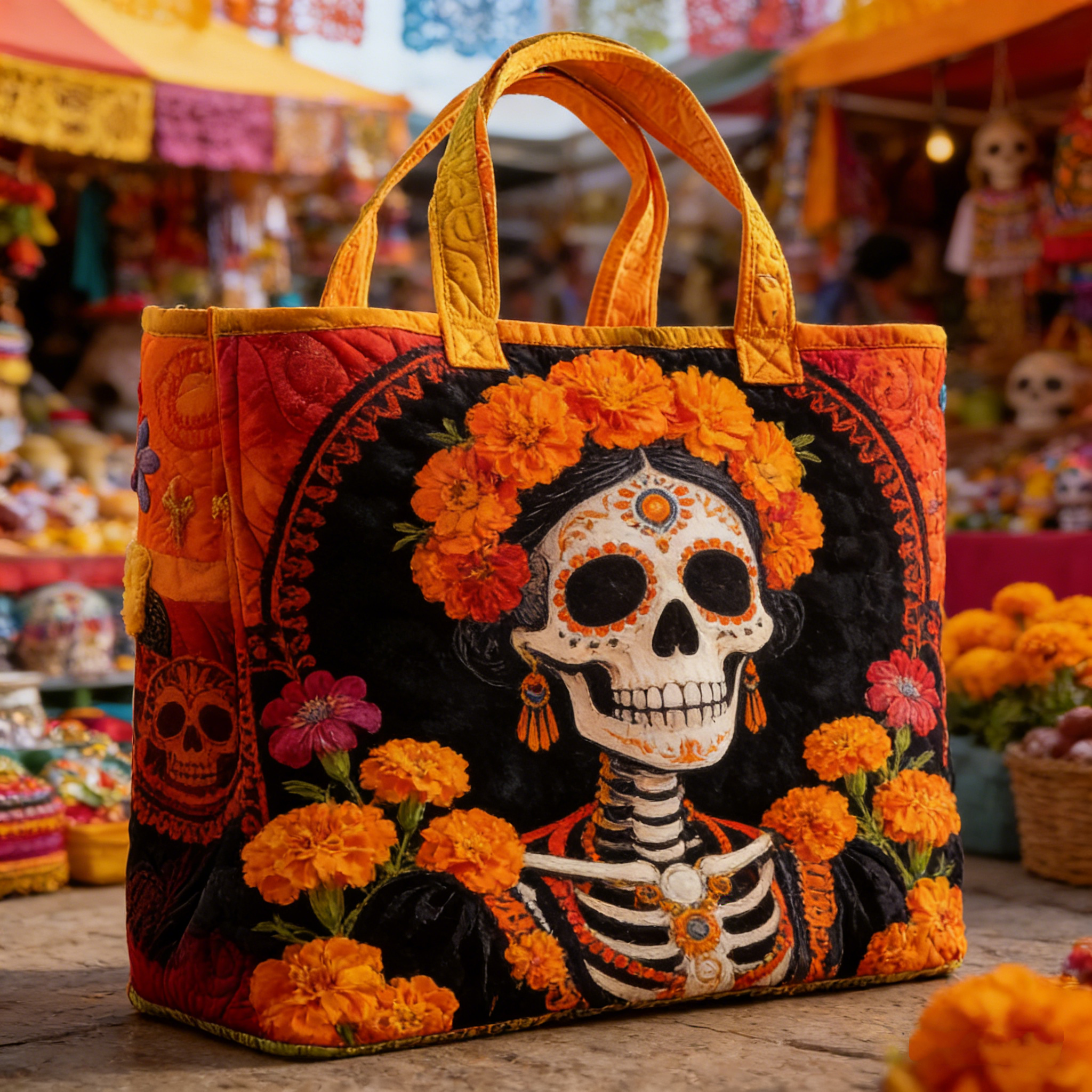Day of the Dead Marigold Quilted Tote Bag PH50000