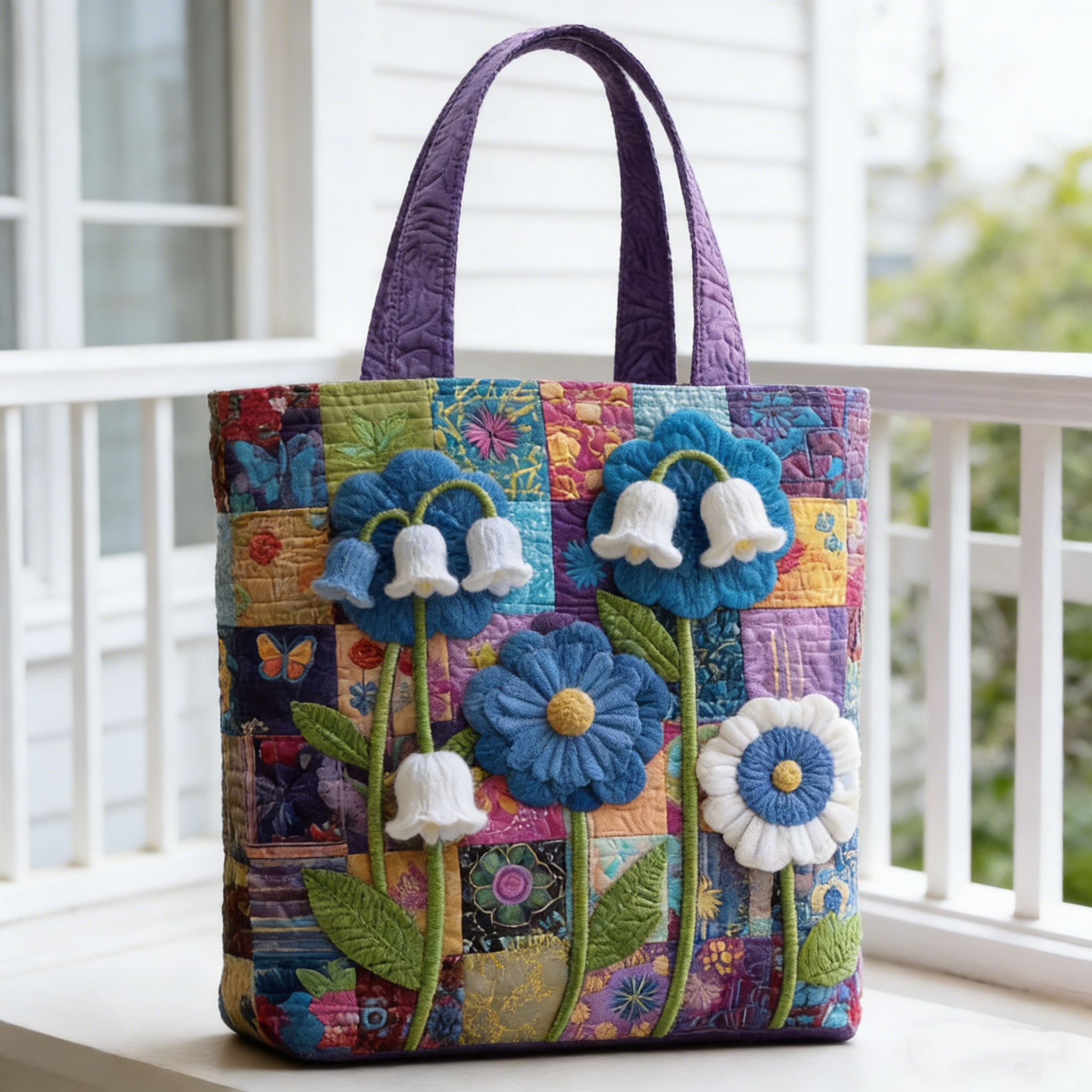 Patchwork Blue Floral Quilted Tote Bag