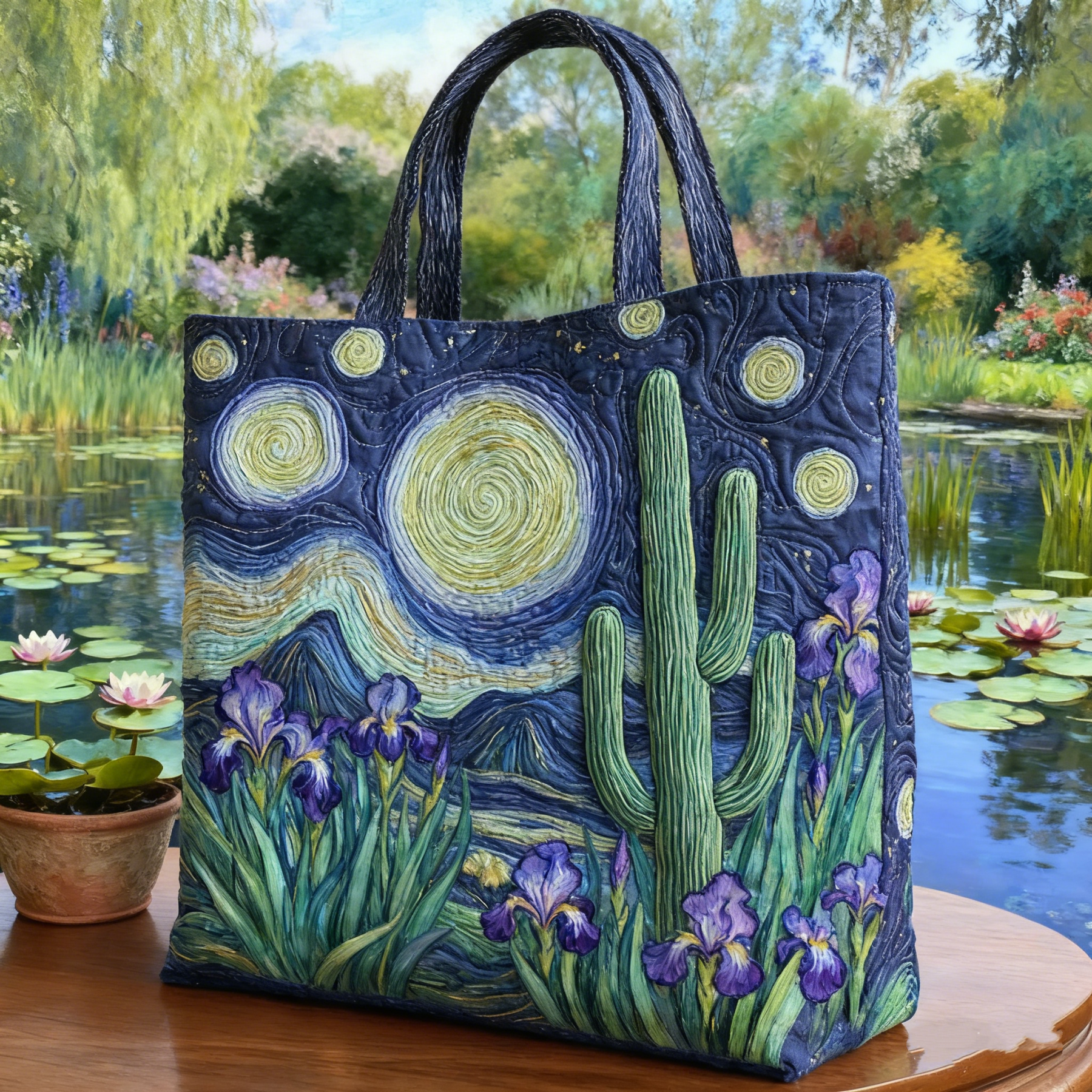 Moonlit Meow QuiltedTote Bag