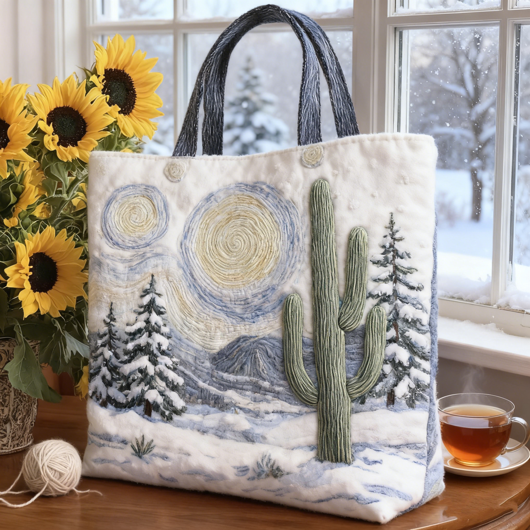 Moonlit Meow QuiltedTote Bag