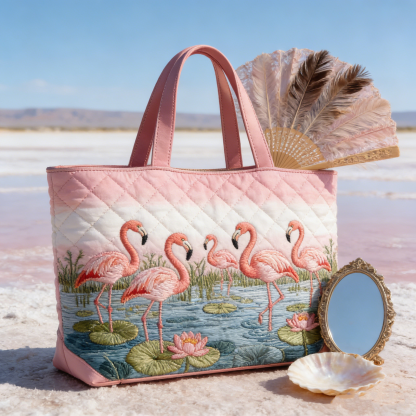  Pastel Flamingo Quilted Tote Bag
