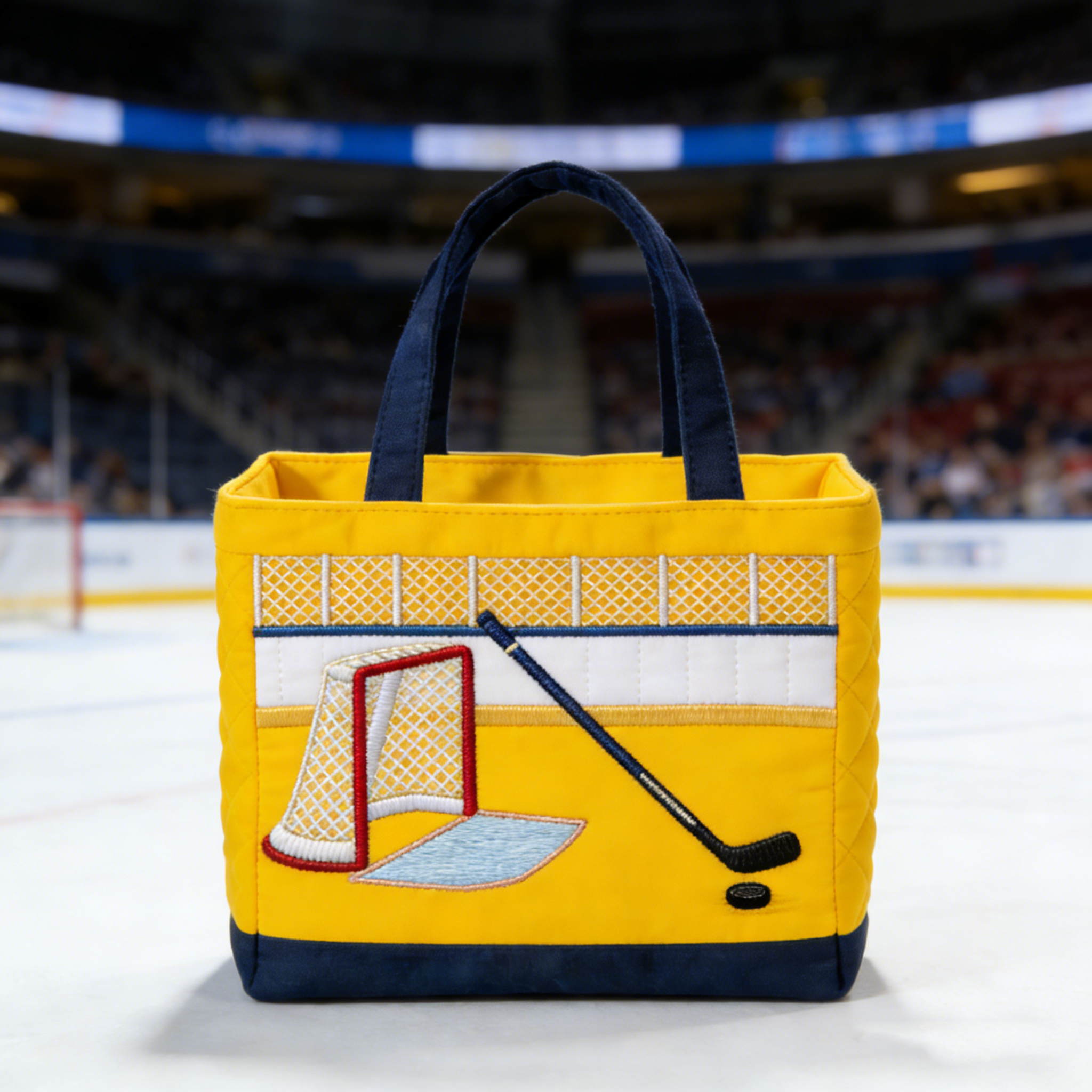 Handmade Quilted Sporty Tote Bag, Hockey Pattern Fabric Shoulder Handbag