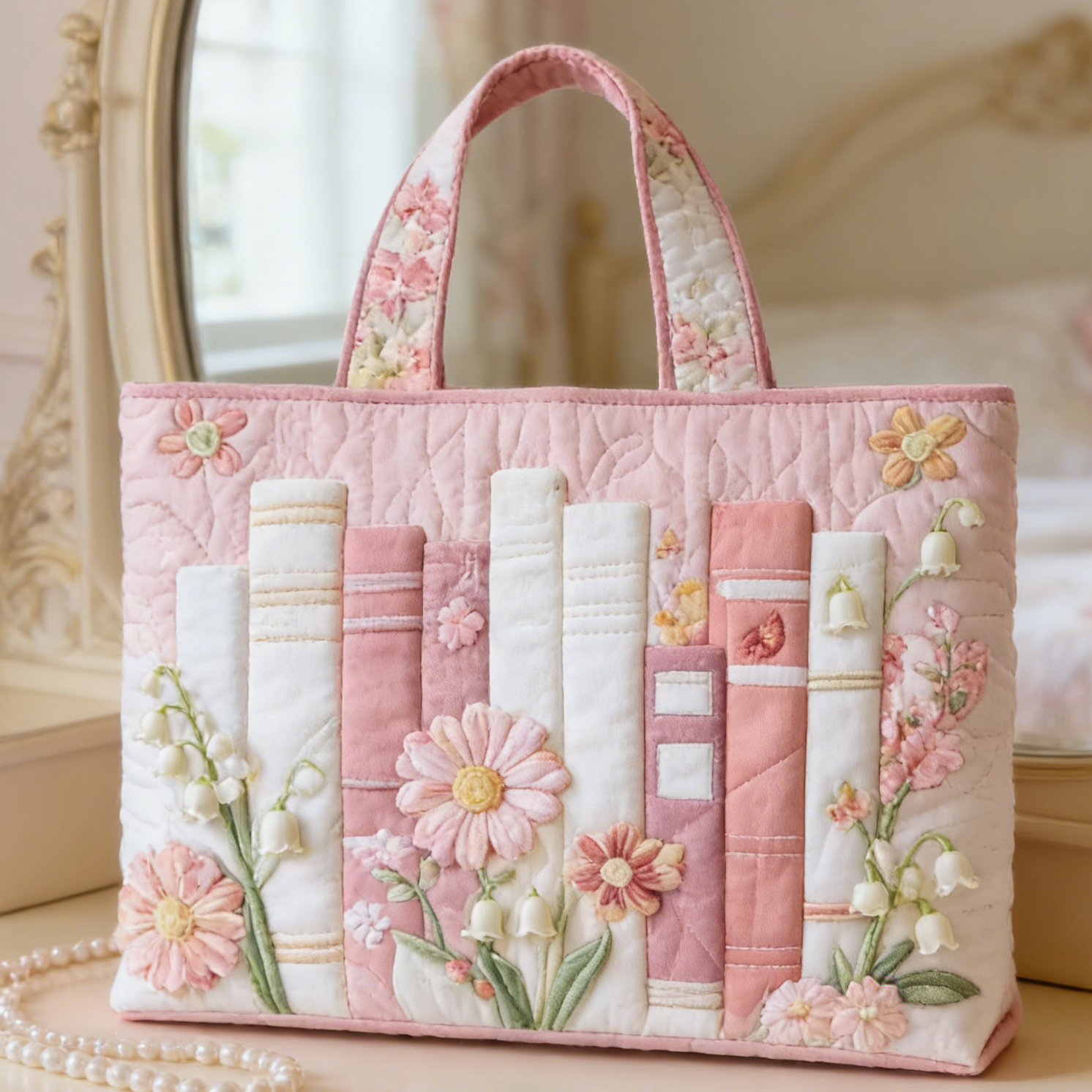 Blush Book & Bloom Quilted Tote Bag ULAK5703