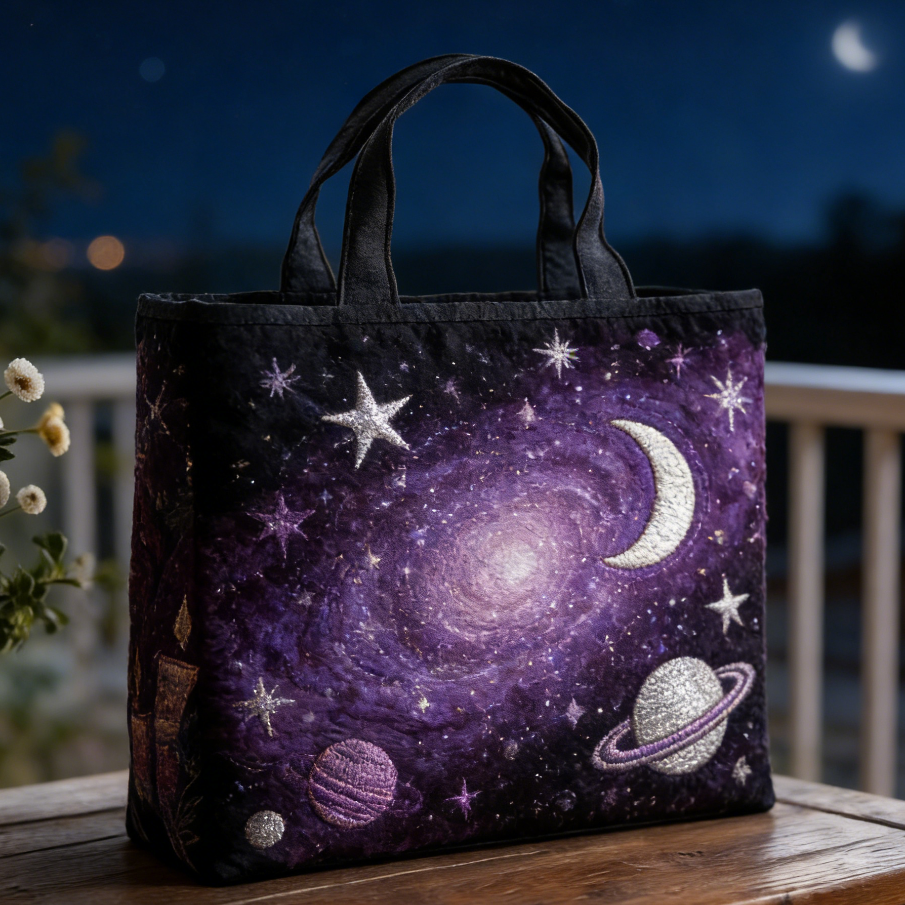Moonlit Meow QuiltedTote Bag