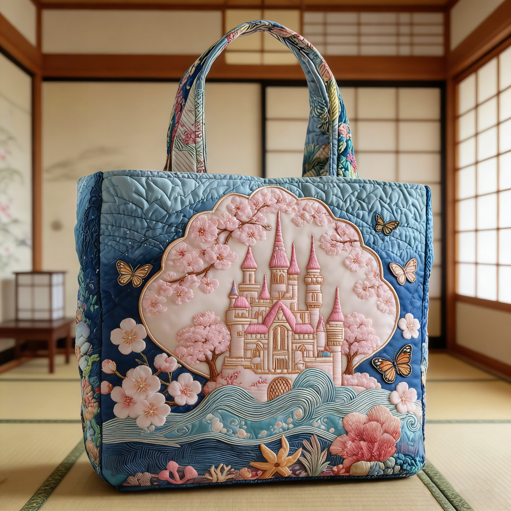 Cherry Blossom Castle Quilted Tote Bag AG51200