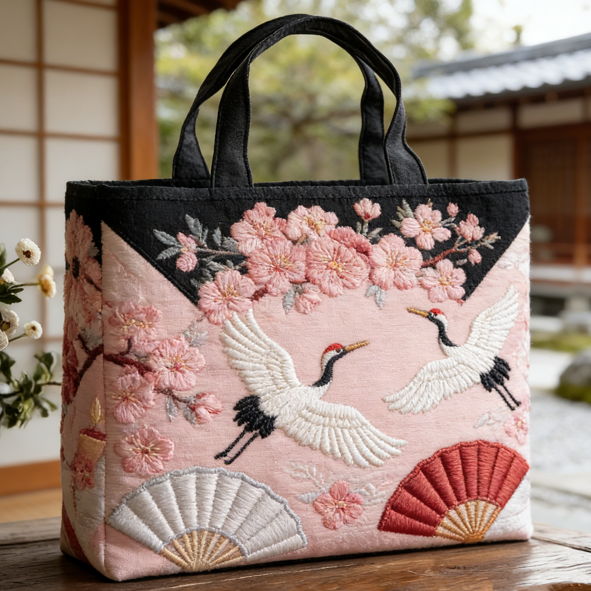 Sakura Crane Quilted Tote Bag