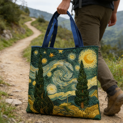 Van Gogh Starry Cypress Quilted Tote Bag
