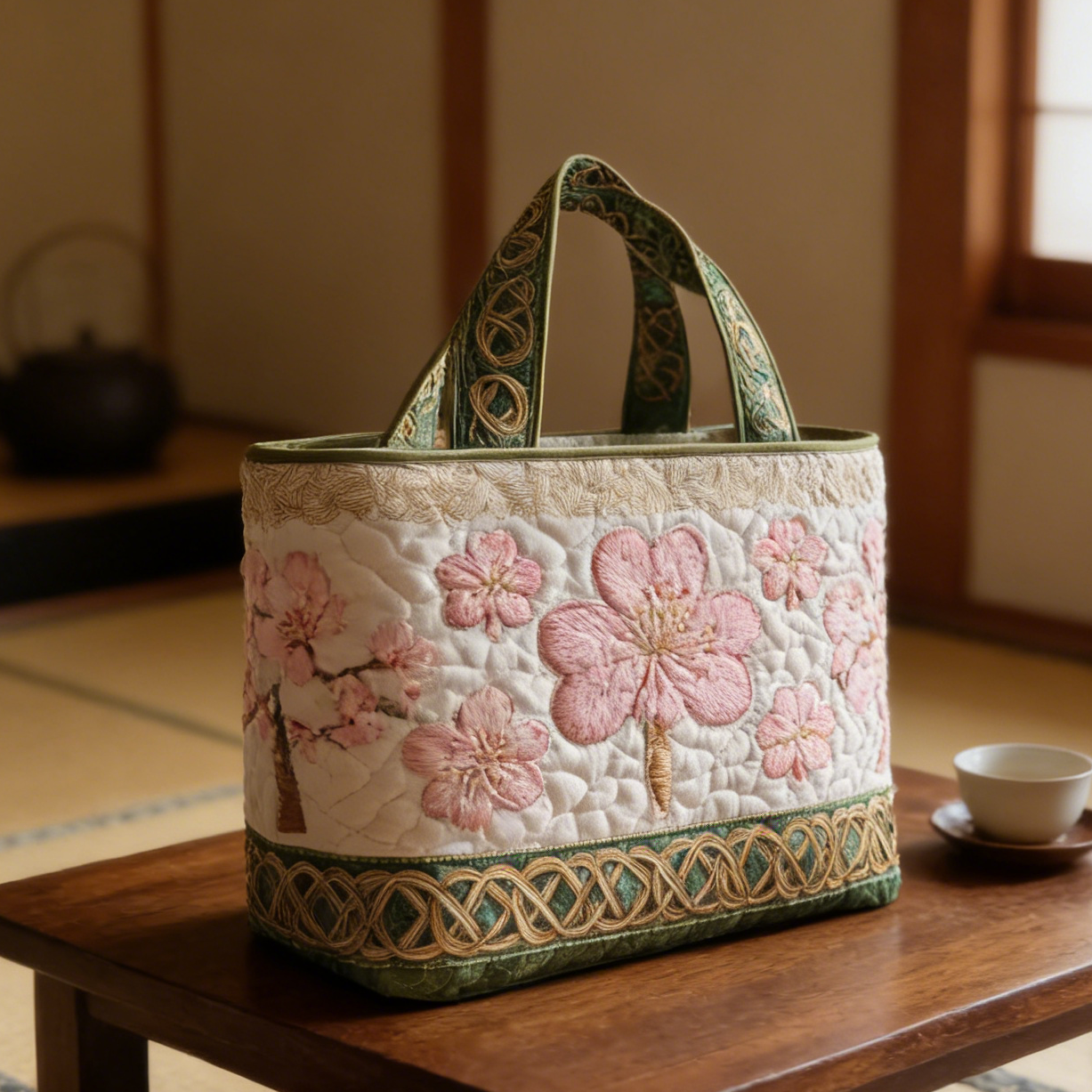Cherry Blossom Quilted Tote Bag AGW578