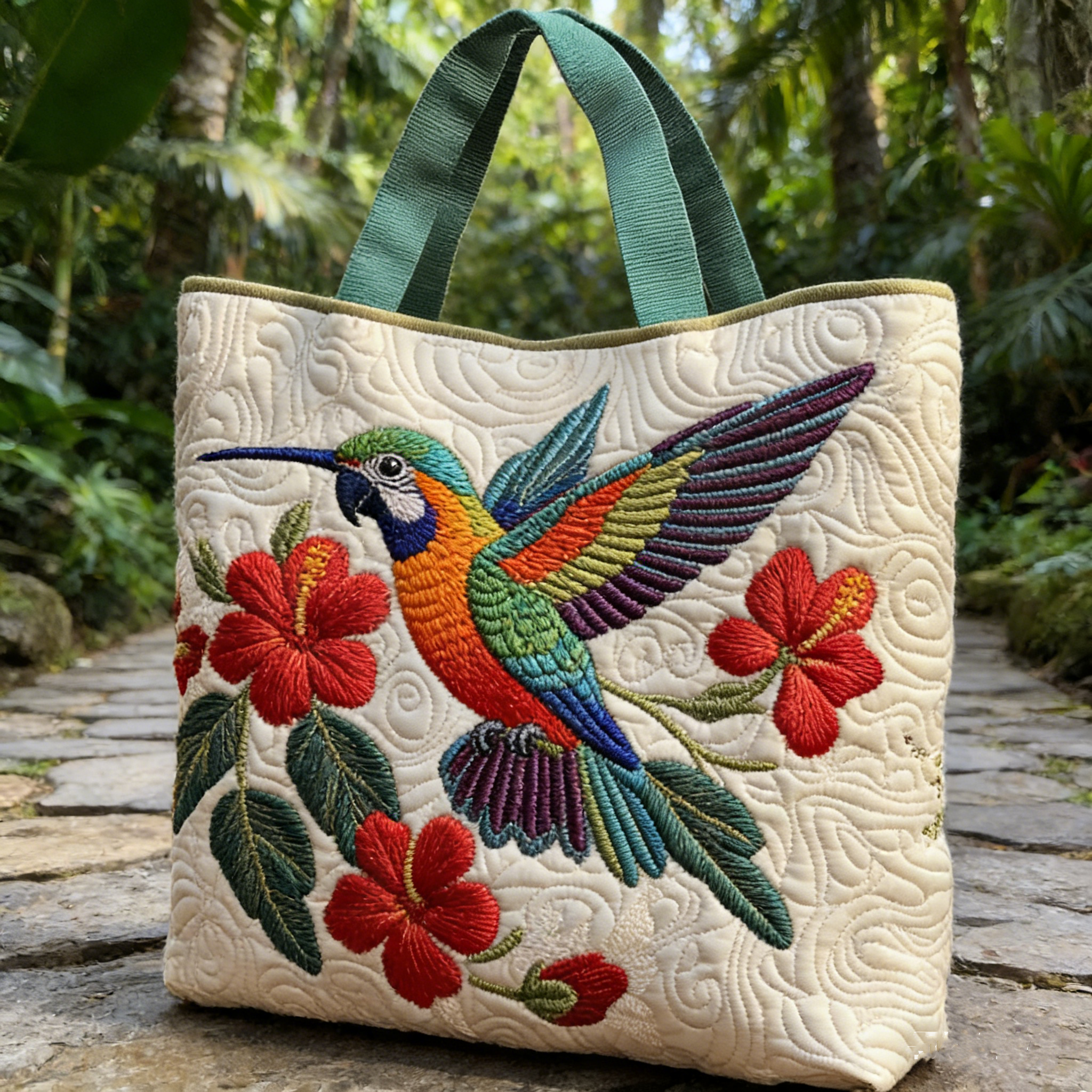 Jungle-Inspired Quilted Tote Bag CDEFTT589