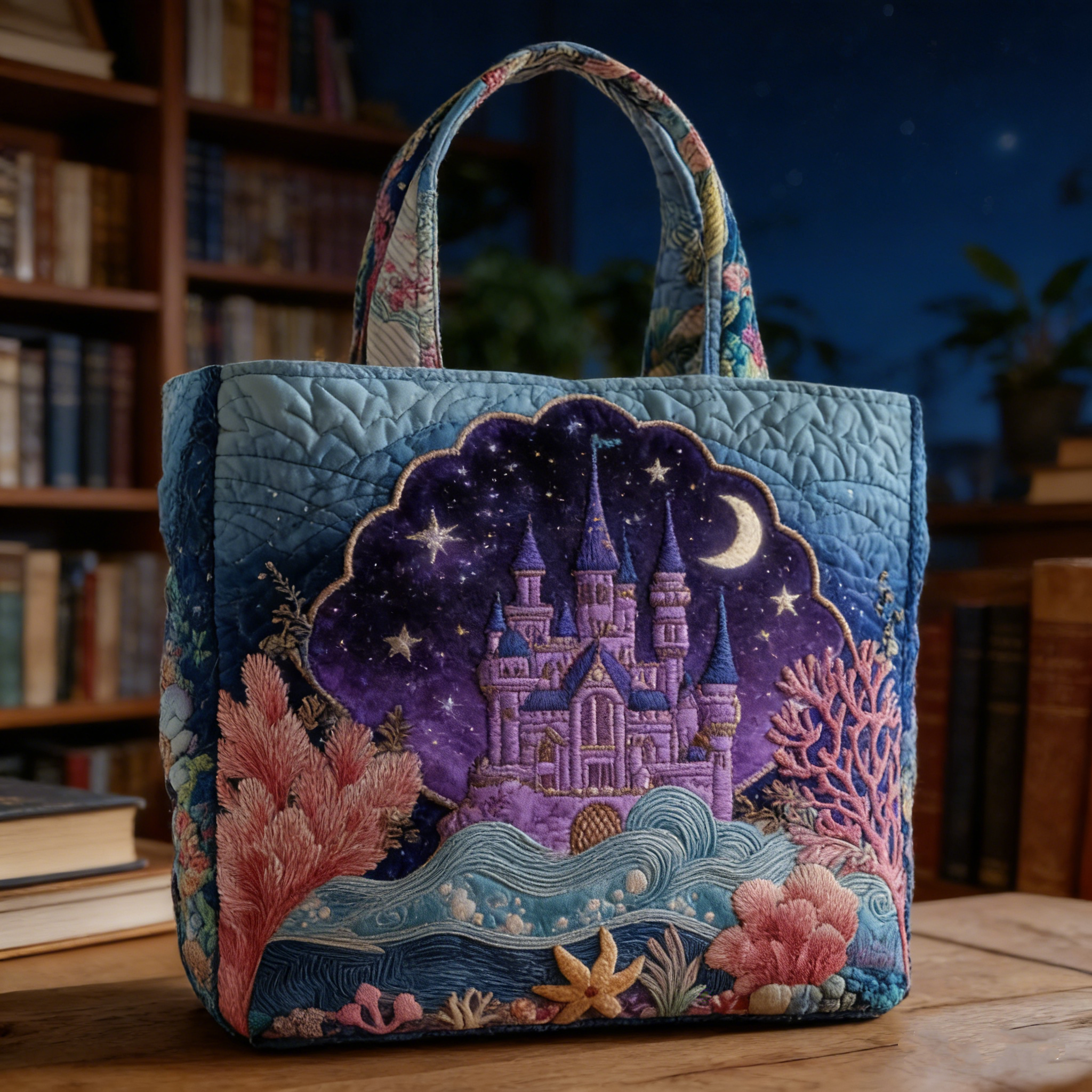 Starry Night Castle Quilted Tote Bag WR51300