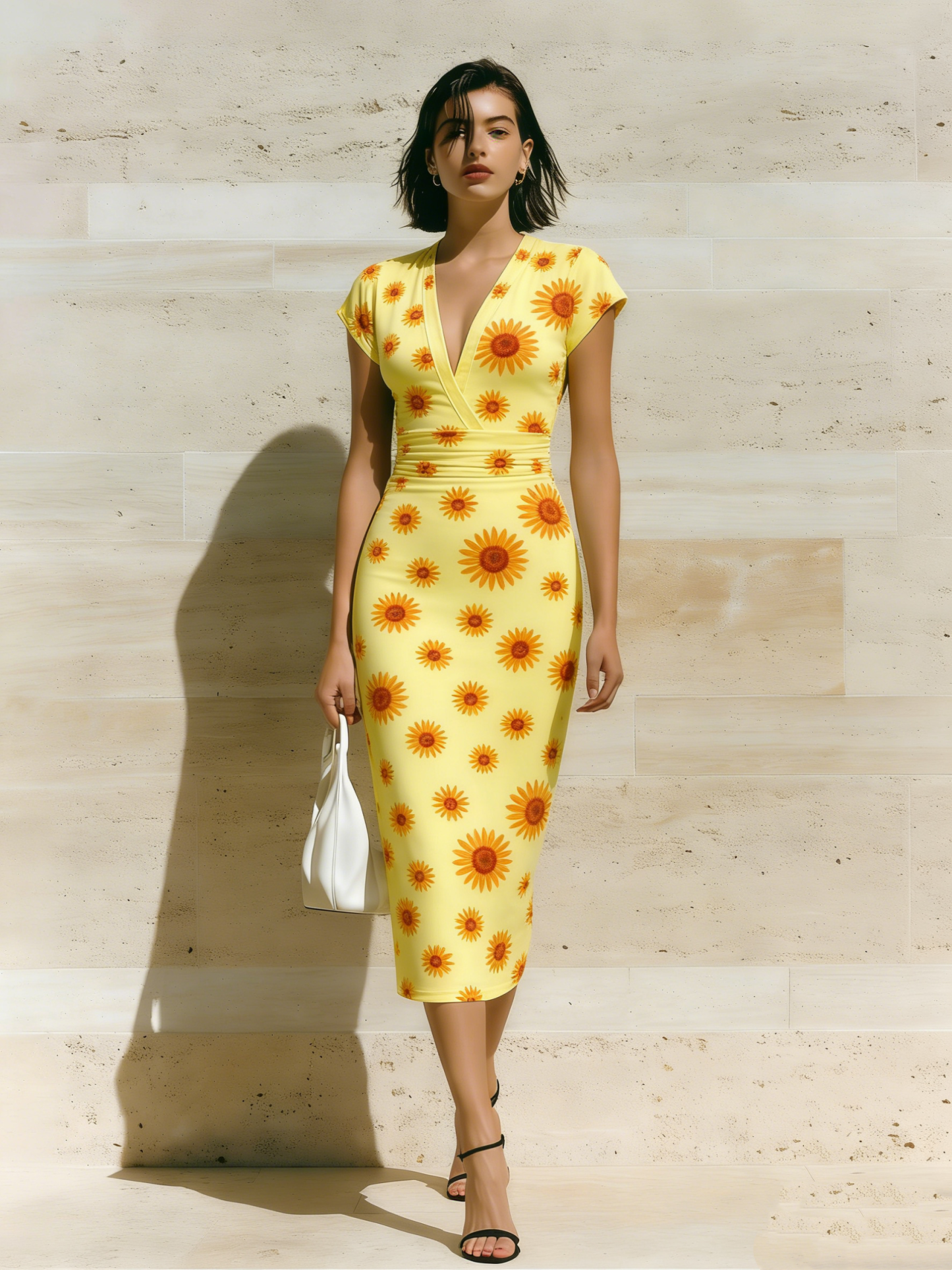 Lady Cap Sleeve V-Neck Midi Dress