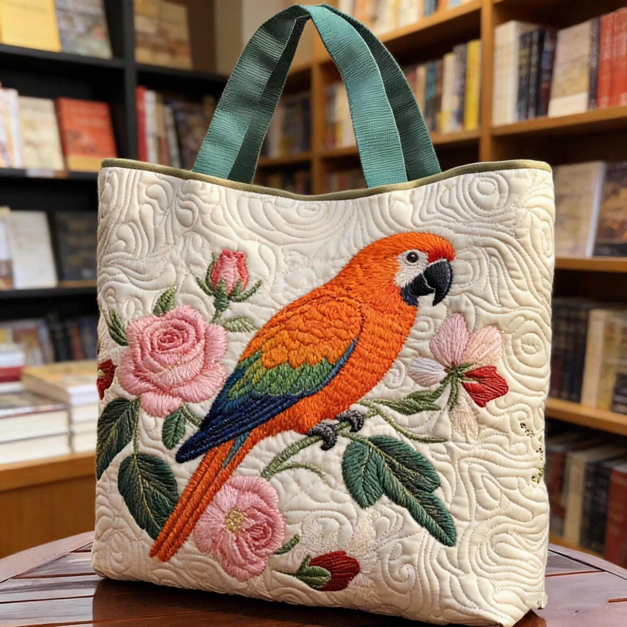 Parrot & Floral Quilted Tote Bag GHIJUV126