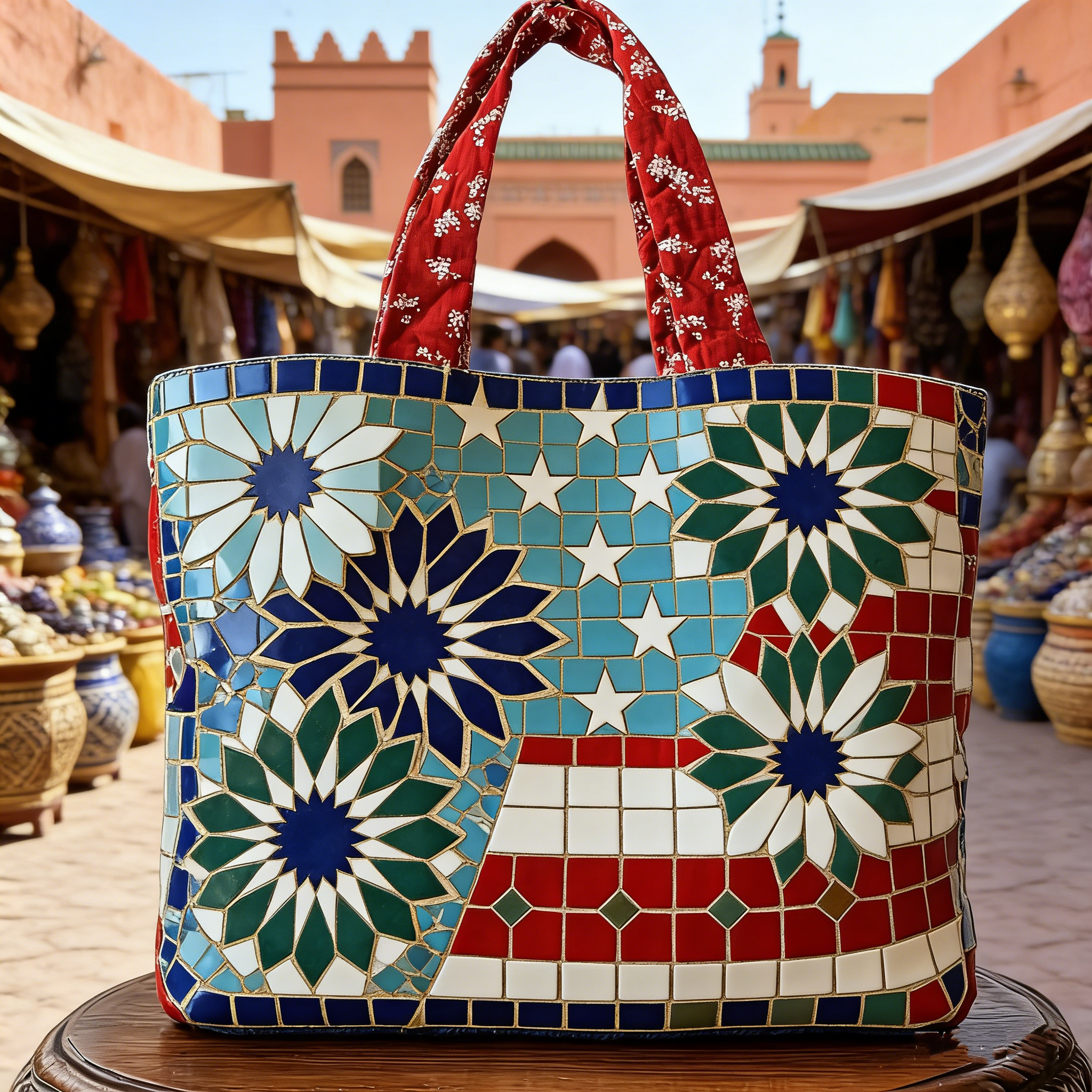 Moroccan Mosaic Quilted Tote Bag KX6894