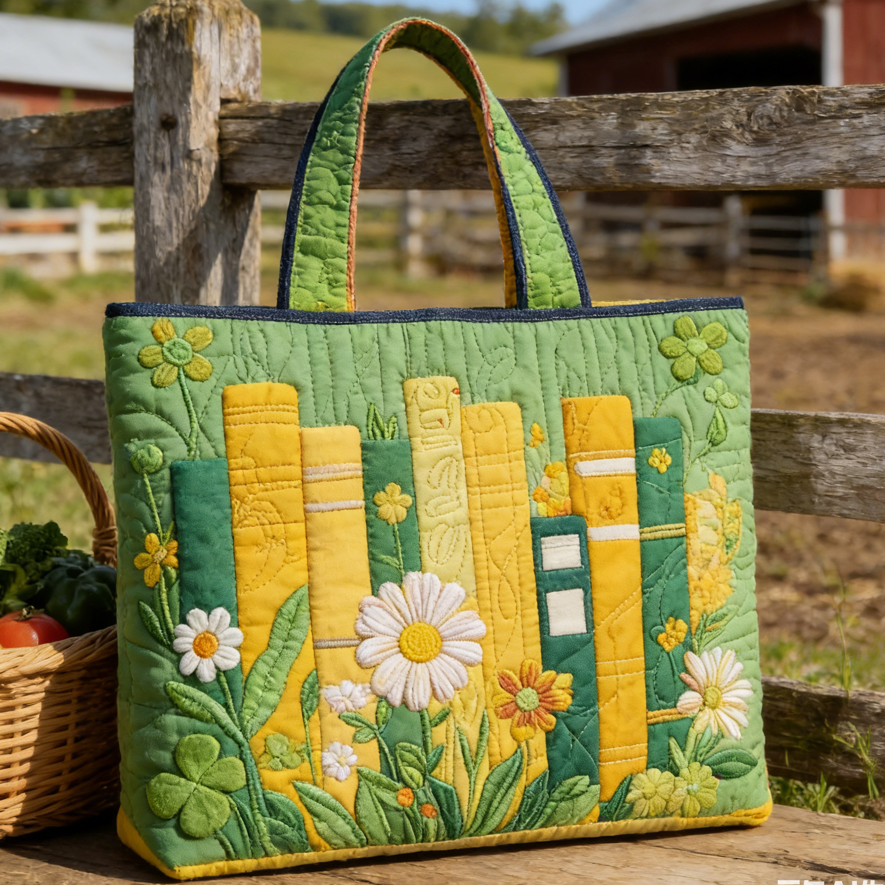 Sunny Book & Floral Quilted Tote Bag YPEO9147