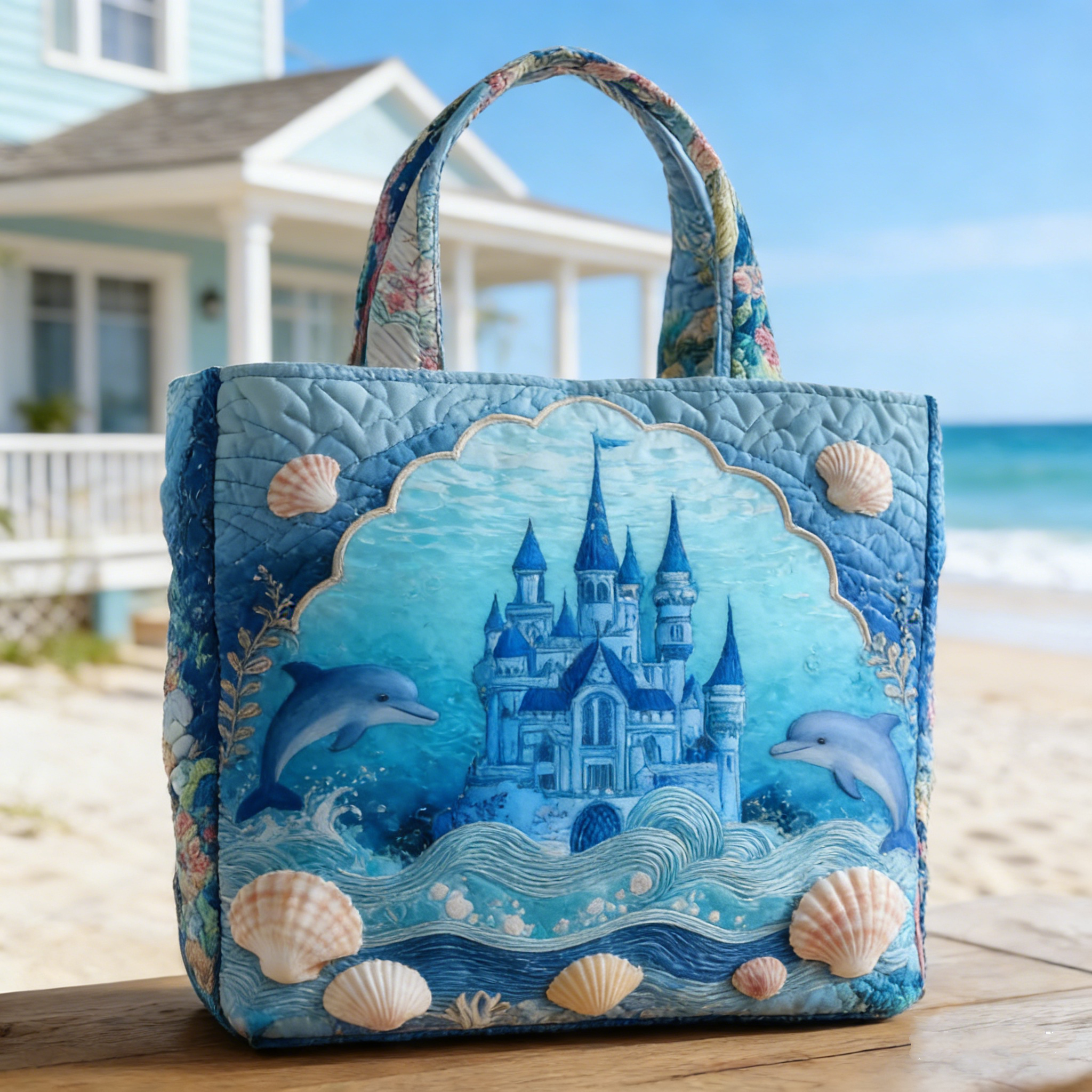 Underwater Castle & Dolphin Quilted Tote Bag BP51500