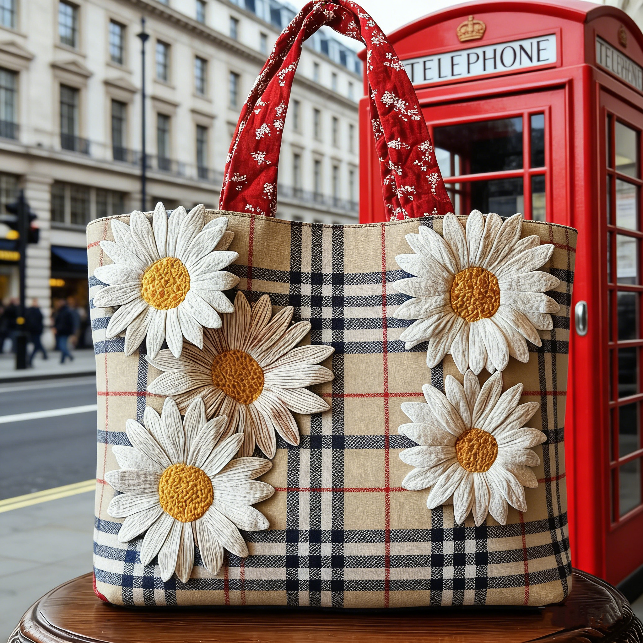 London Plaid Daisy Quilted Tote Bag AG5782