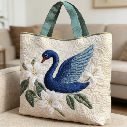 White Lily & Swan Quilted Tote Bag OPQWXY935